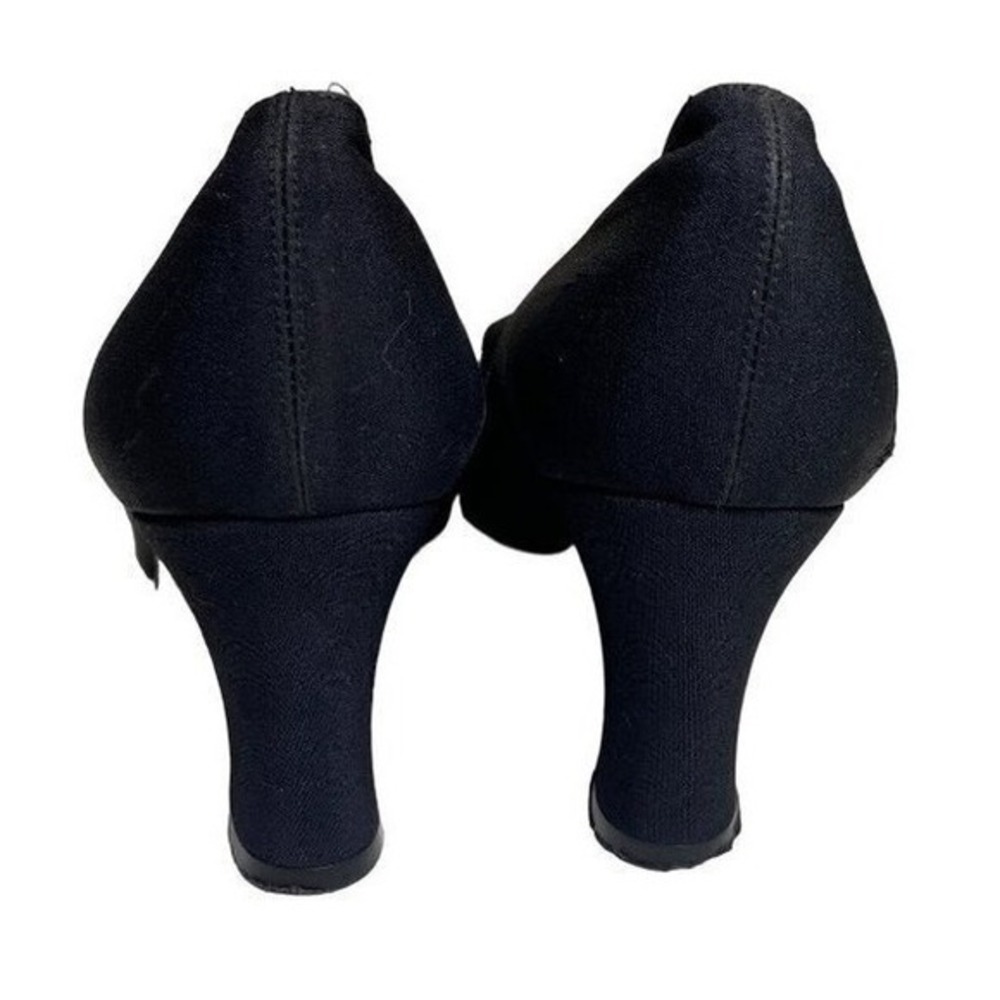 Evan Picone feather construction peep toe straps pumps black fabric vintage shoe - Picture 6 of 11